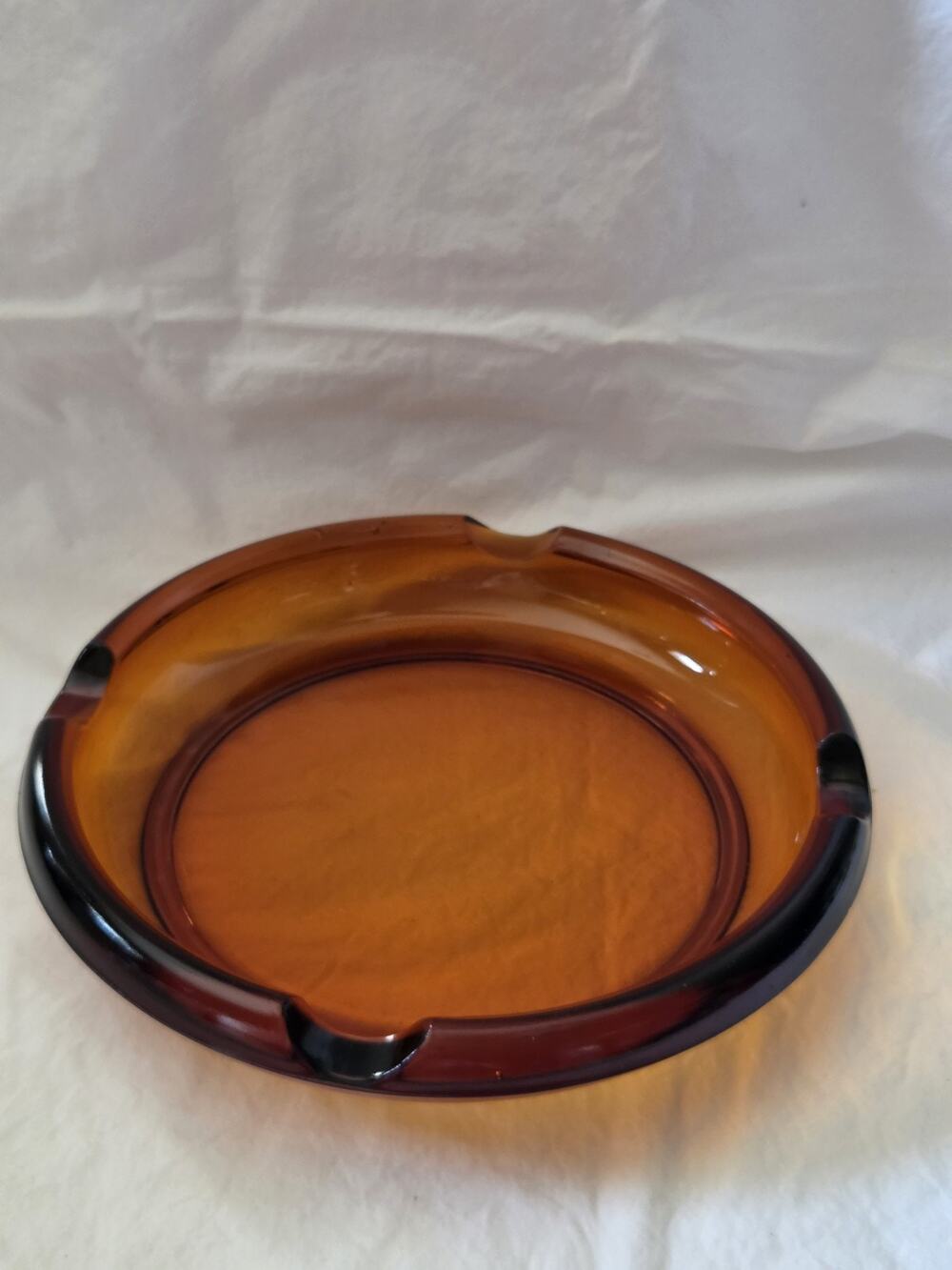 Vtg Hazel Atlas 8" Amber Ashtray 1960's Mid-century